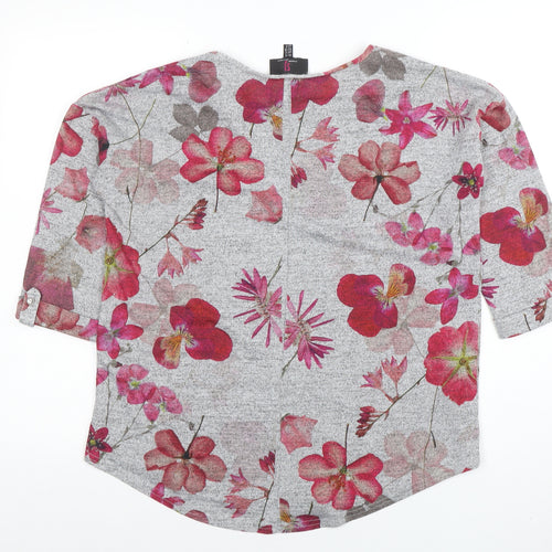 Simon Jefferay Womens Grey Floral 3/4 Sleeve Jersey T-Shirt Size 12