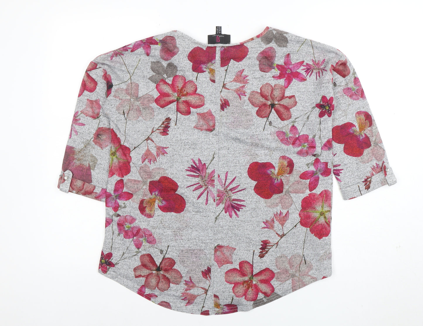 Simon Jefferay Womens Grey Floral 3/4 Sleeve Jersey T-Shirt Size 12