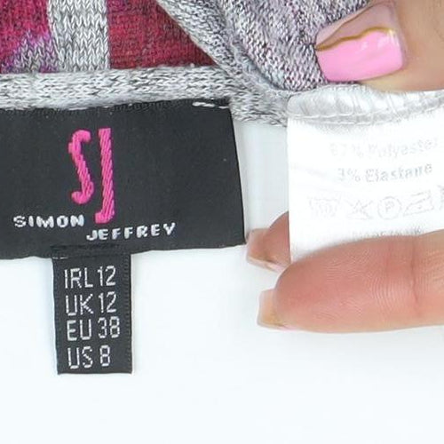 Simon Jefferay Womens Grey Floral 3/4 Sleeve Jersey T-Shirt Size 12