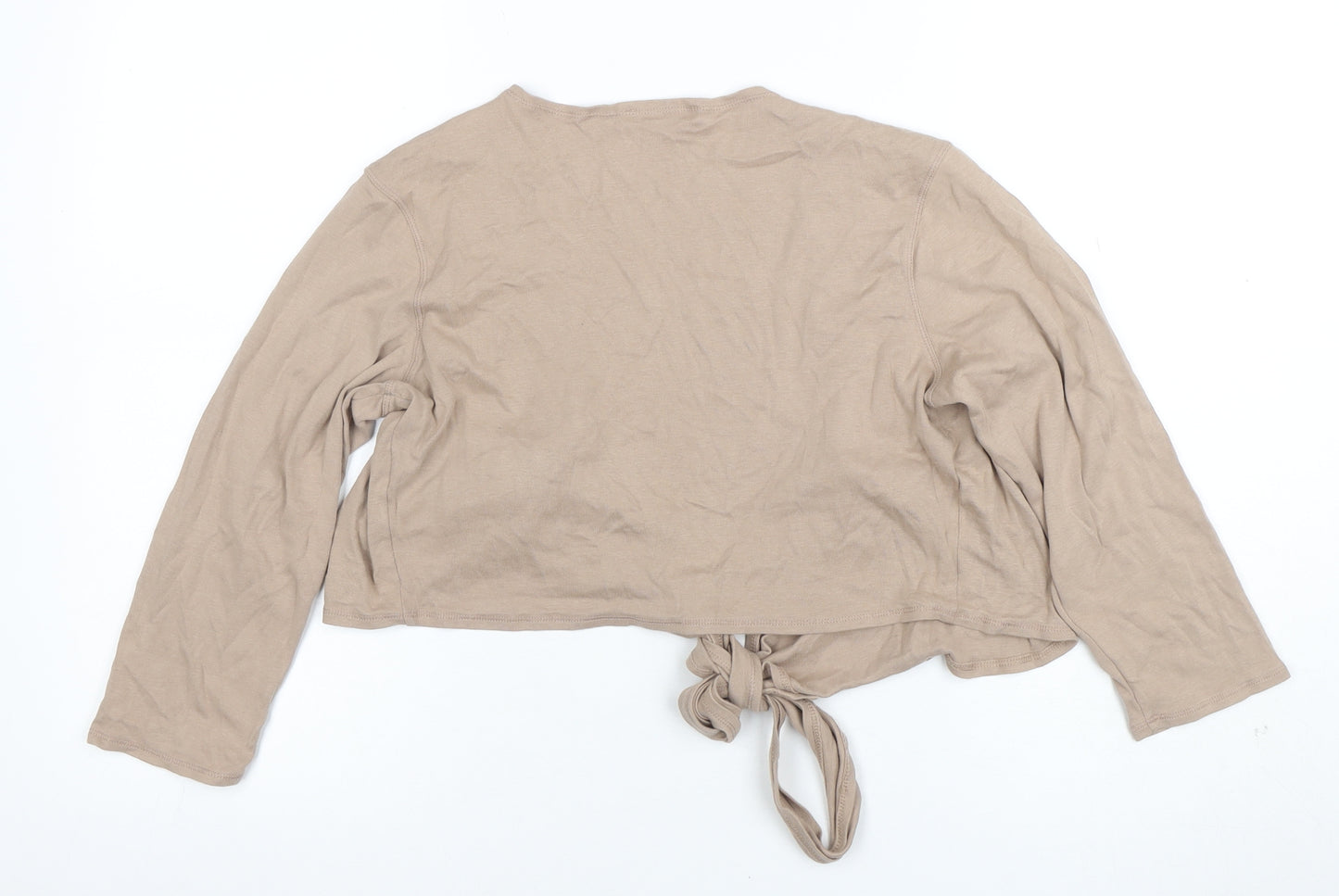 Marks and Spencer Women Beige Sequin Tie Cropped Cotton Blouse UK 14