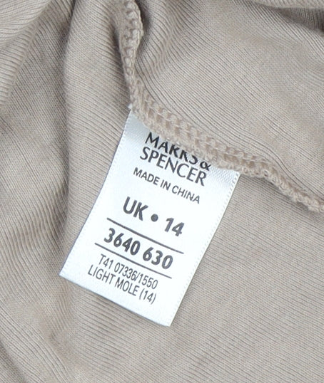 Marks and Spencer Women Beige Sequin Tie Cropped Cotton Blouse UK 14
