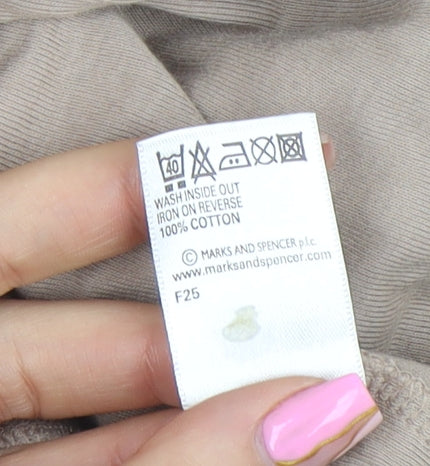 Marks and Spencer Women Beige Sequin Tie Cropped Cotton Blouse UK 14
