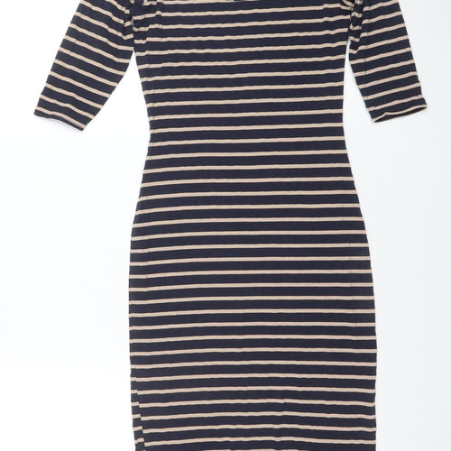 Oasis Women Blue Striped Bodycon Knee Length Dress XS