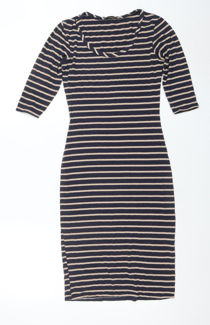 Oasis Women Blue Striped Bodycon Knee Length Dress XS
