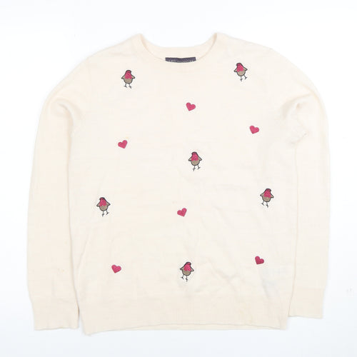 Marks and Spencer Women’s Ivory Embroidered Bird Jumper Size S