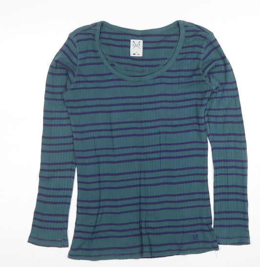 Crew Clothing Co. Women's Green Striped Long Sleeve Cotton T-Shirt Size 14