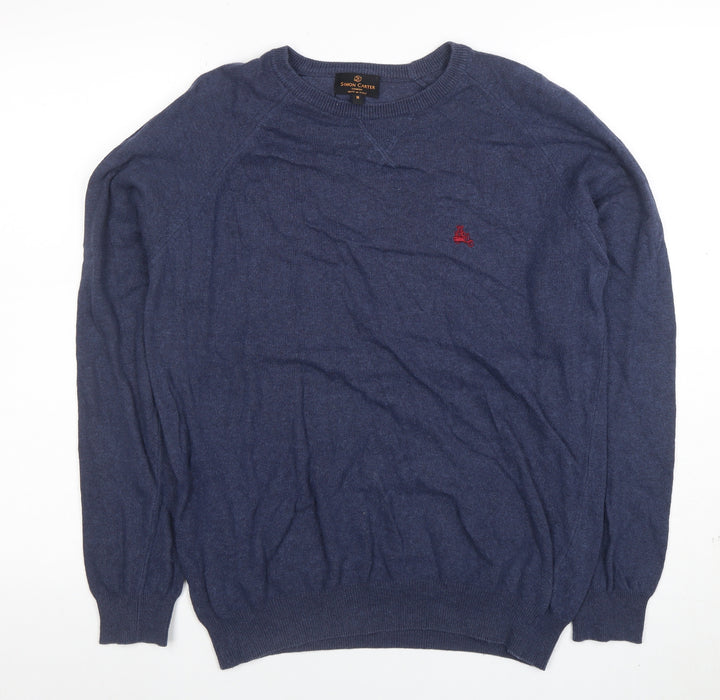 Simon Carter Men’s Blue Cotton Cashmere Crew Neck Jumper Size M