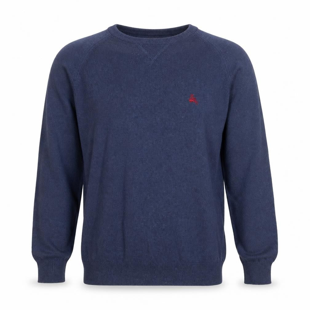 Front view of Simon Carter Men’s Blue Cotton Cashmere Crew Neck Jumper, size M