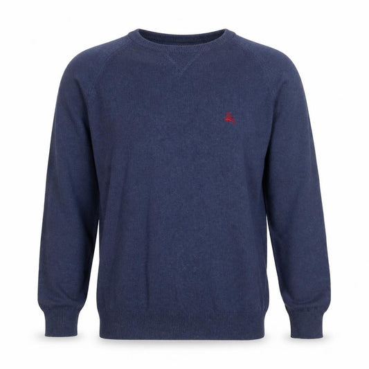 Front view of Simon Carter Men’s Blue Cotton Cashmere Crew Neck Jumper, size M