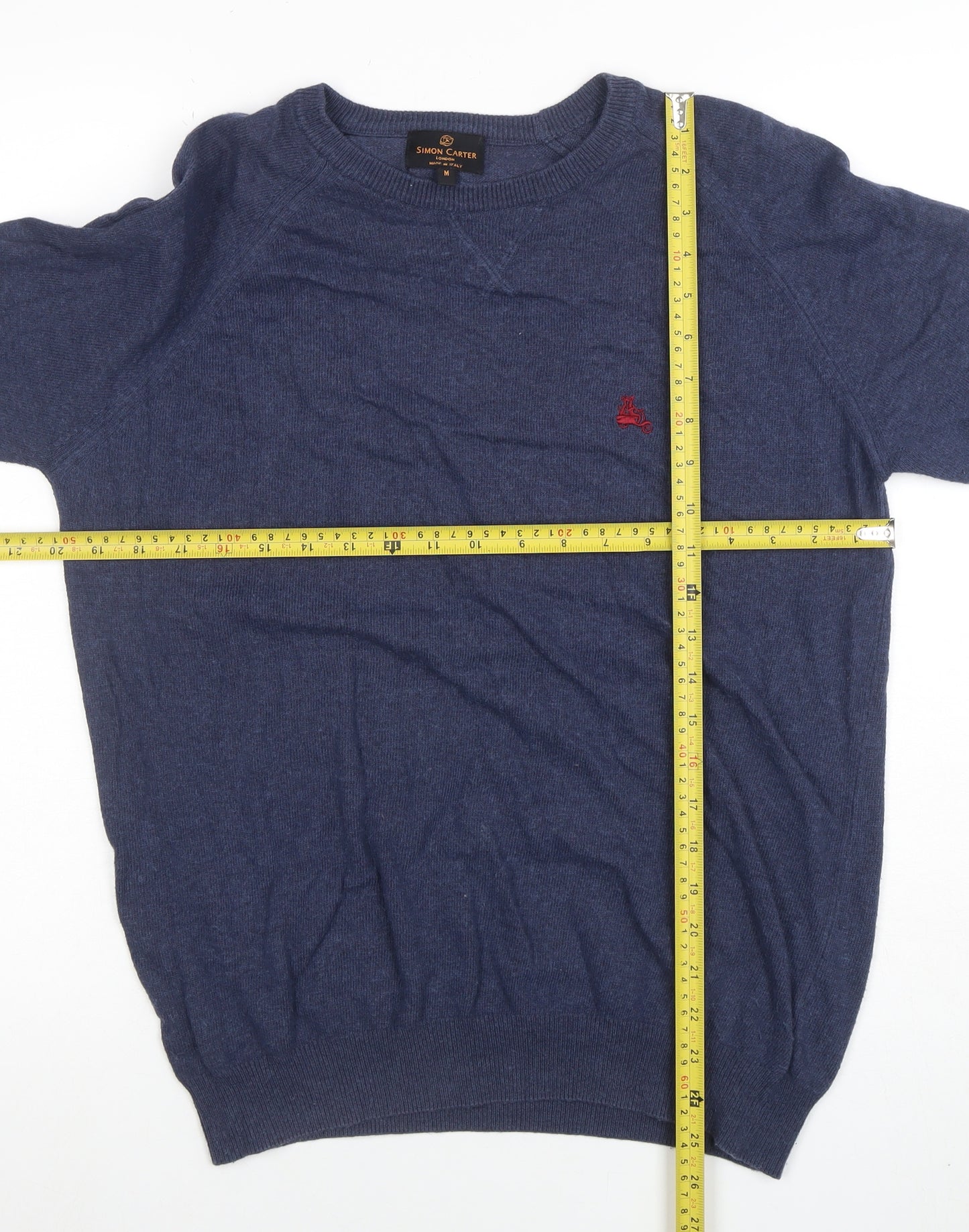 Simon Carter Men’s Blue Cotton Cashmere Crew Neck Jumper Size M