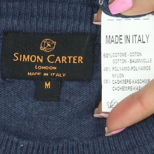 Simon Carter Men’s Blue Cotton Cashmere Crew Neck Jumper Size M