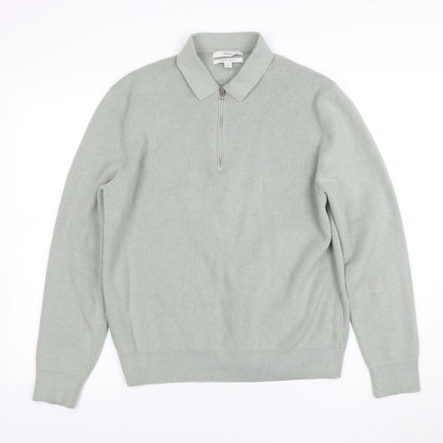 Marks and Spencer Men’s Green M Collared 1/2 Zip Cotton Blend Jumper