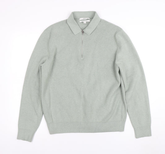Marks and Spencer Men’s Green M Collared 1/2 Zip Cotton Blend Jumper
