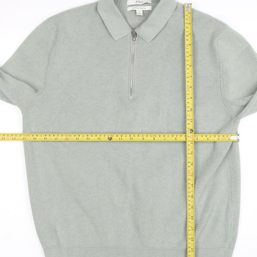 Marks and Spencer Men’s Green M Collared 1/2 Zip Cotton Blend Jumper