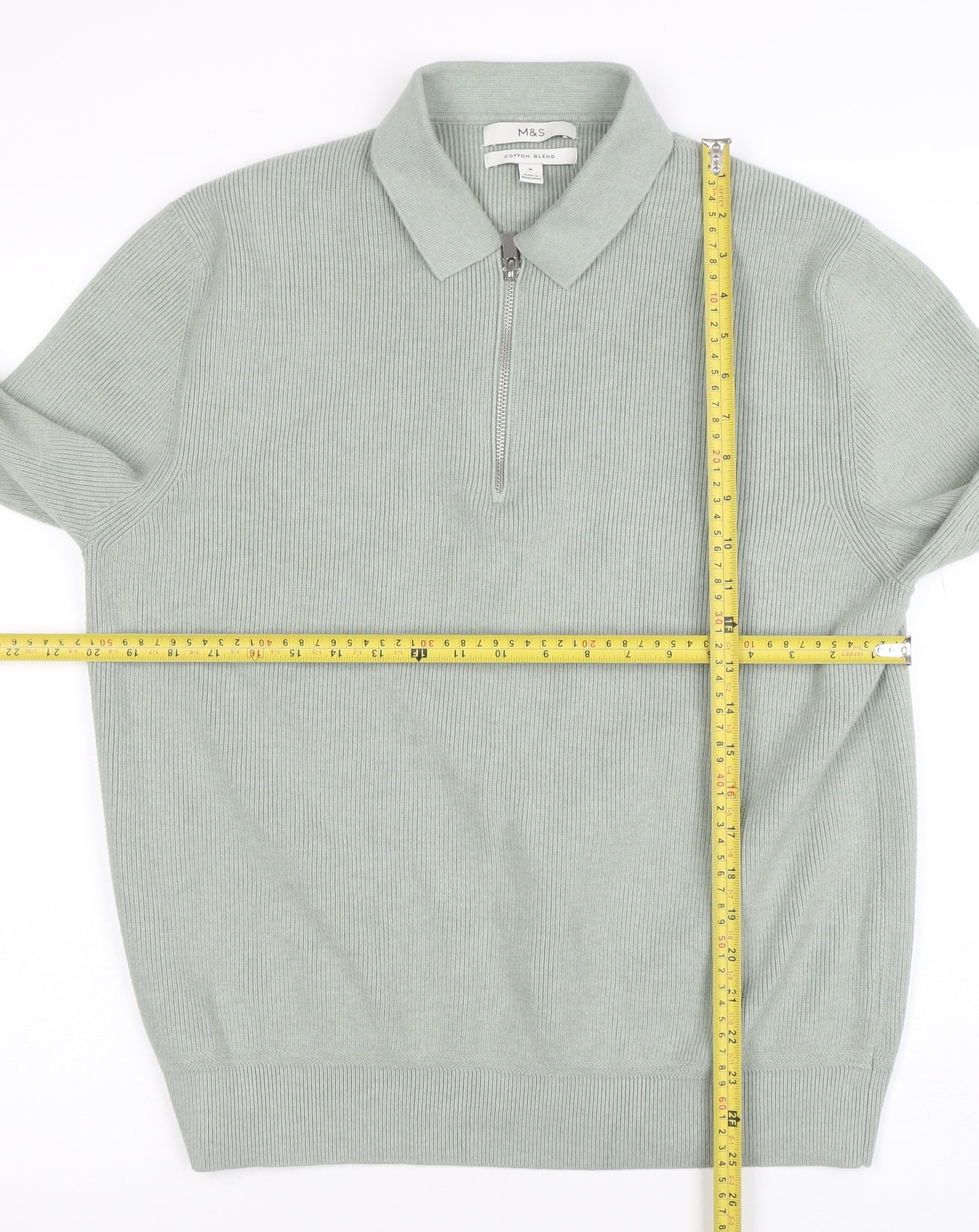 Marks and Spencer Men’s Green M Collared 1/2 Zip Cotton Blend Jumper