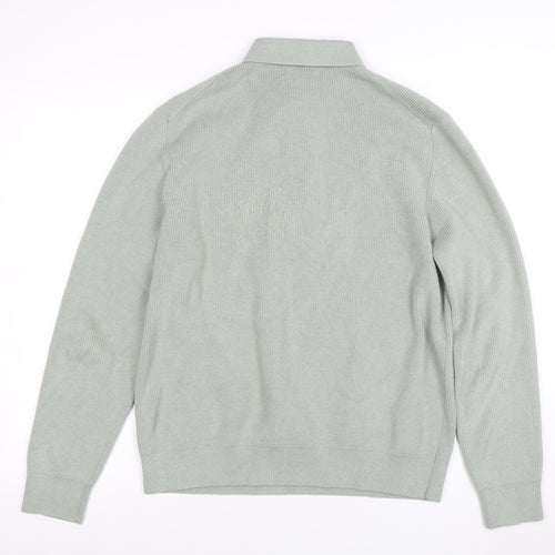 Marks and Spencer Men’s Green M Collared 1/2 Zip Cotton Blend Jumper