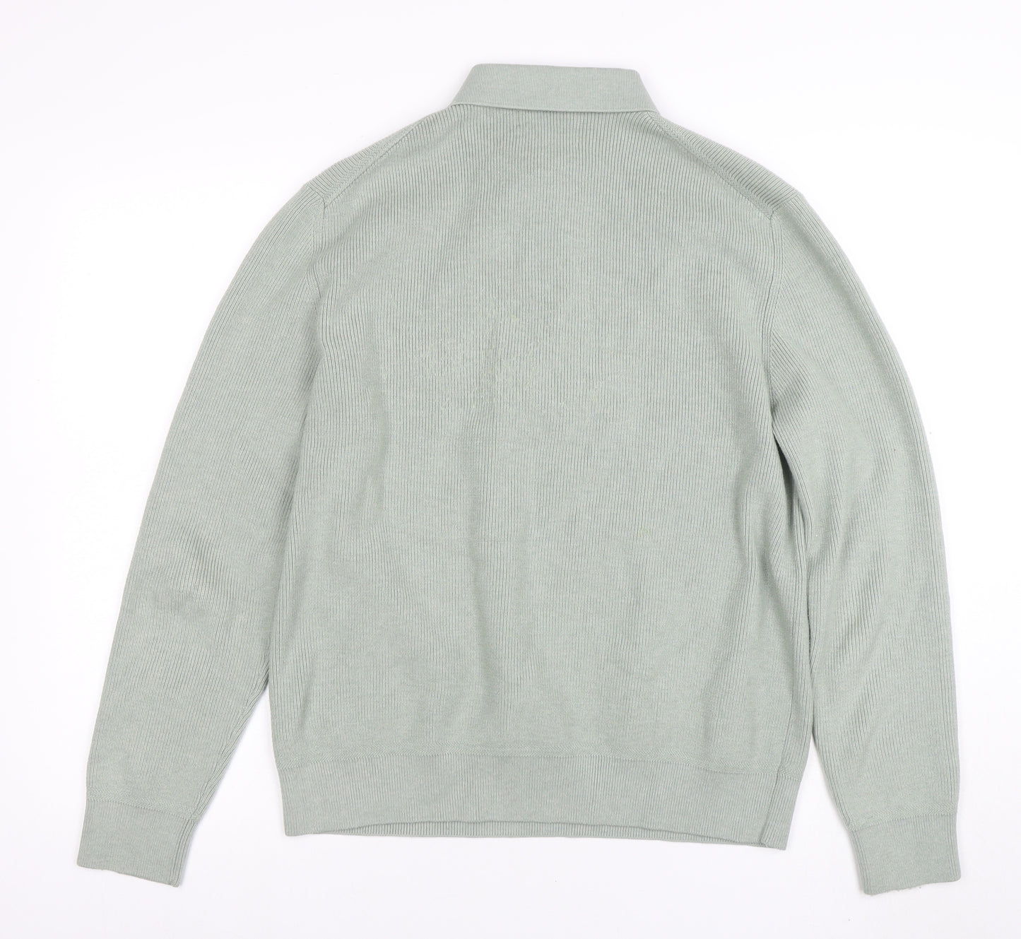 Marks and Spencer Men’s Green M Collared 1/2 Zip Cotton Blend Jumper