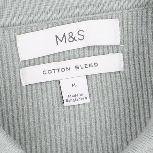 Marks and Spencer Men’s Green M Collared 1/2 Zip Cotton Blend Jumper