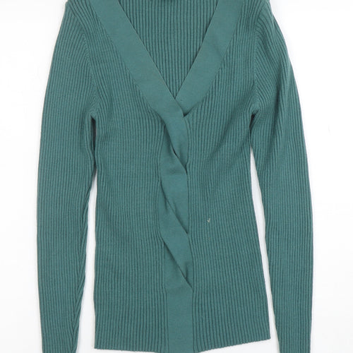 Next Women's Green V-Neck Ribbed Knit Cardigan Size S