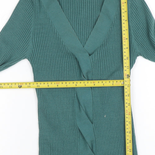 Next Women's Green V-Neck Ribbed Knit Cardigan Size S