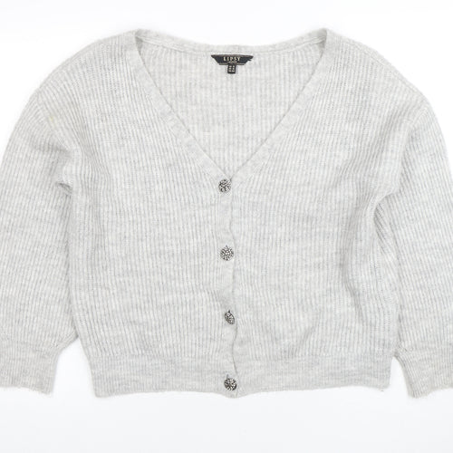 Lipsy Women’s Grey V-Neck Button Cardigan UK 16 Acrylic Knit