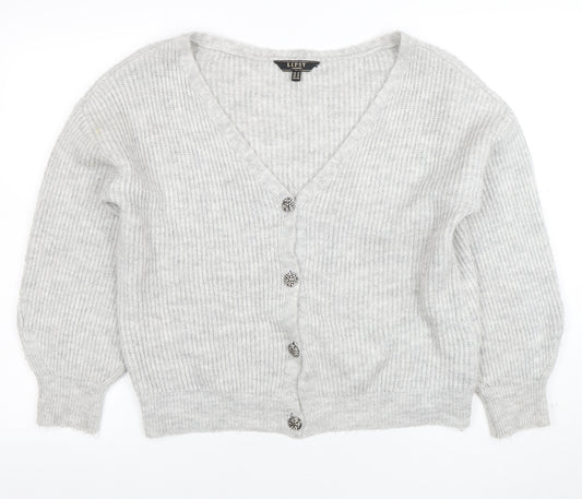 Lipsy Women’s Grey V-Neck Button Cardigan UK 16 Acrylic Knit