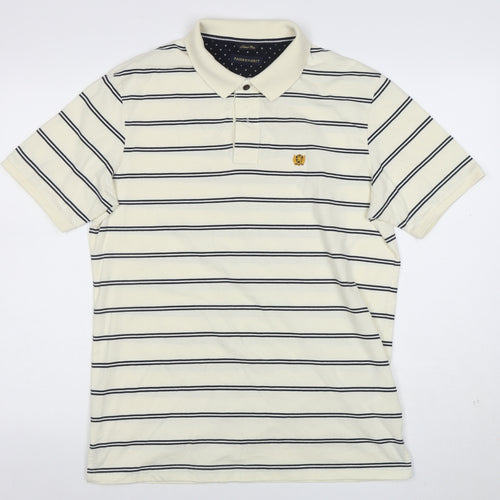Fahrenheit Men's Ivory Striped Fitted Polo Shirt XL