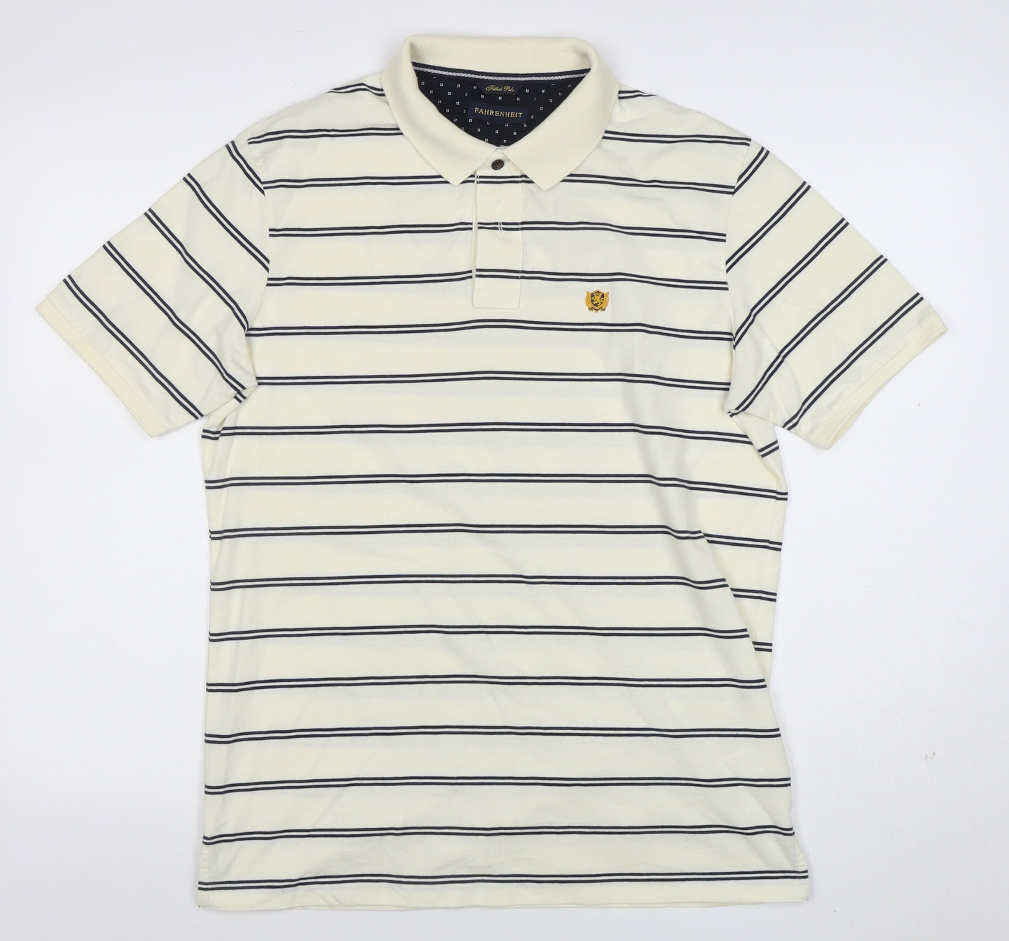 Fahrenheit Men's Ivory Striped Fitted Polo Shirt XL
