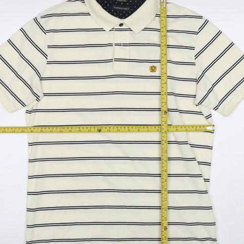 Fahrenheit Men's Ivory Striped Fitted Polo Shirt XL