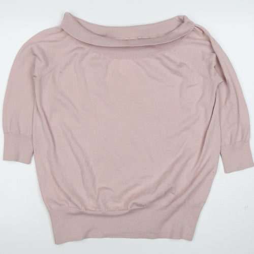 Hobbs Women Pink Cotton Silk Cashmere Boat Neck 3/4 Sleeve Jumper L