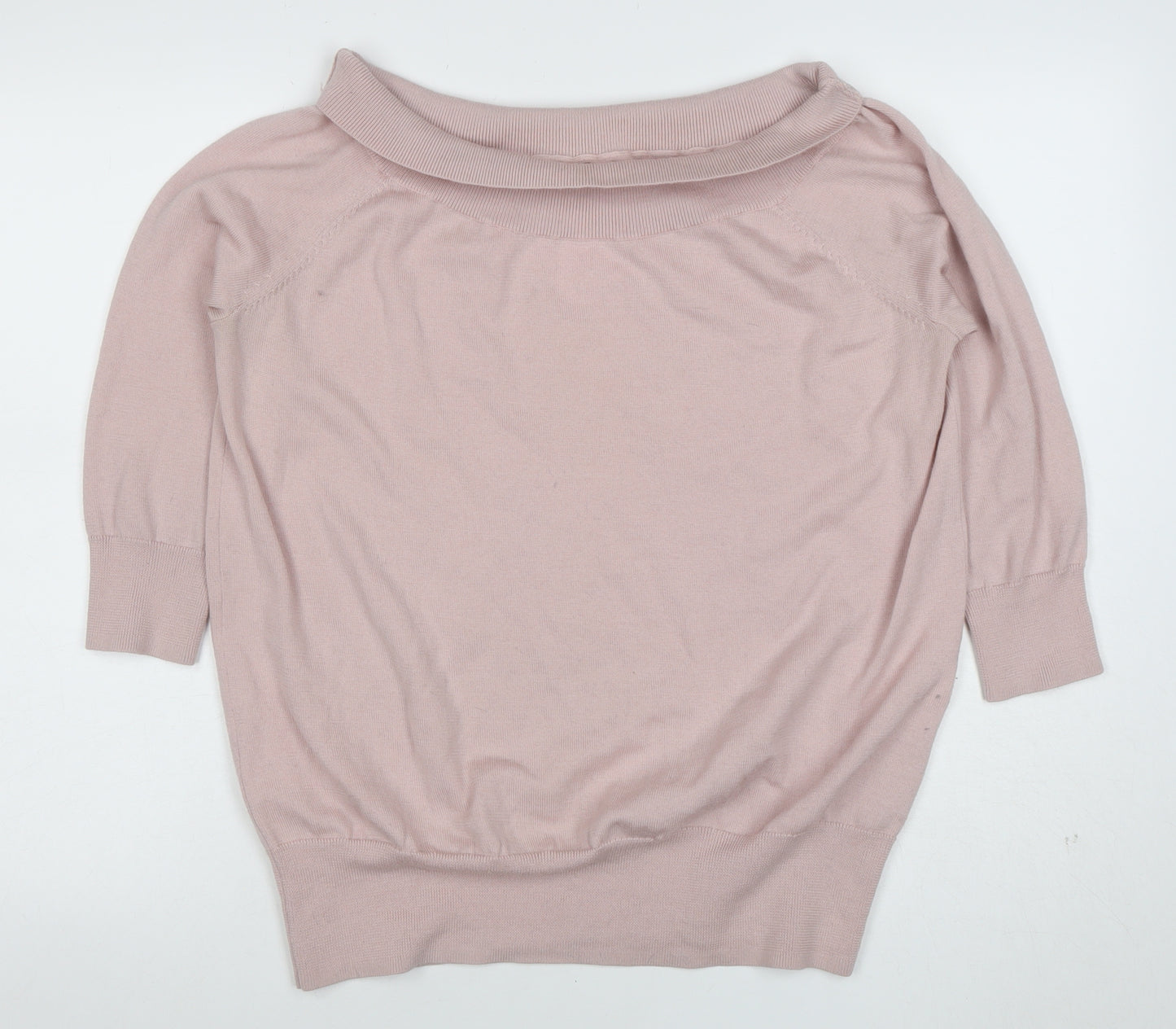 Hobbs Women Pink Cotton Silk Cashmere Boat Neck 3/4 Sleeve Jumper L