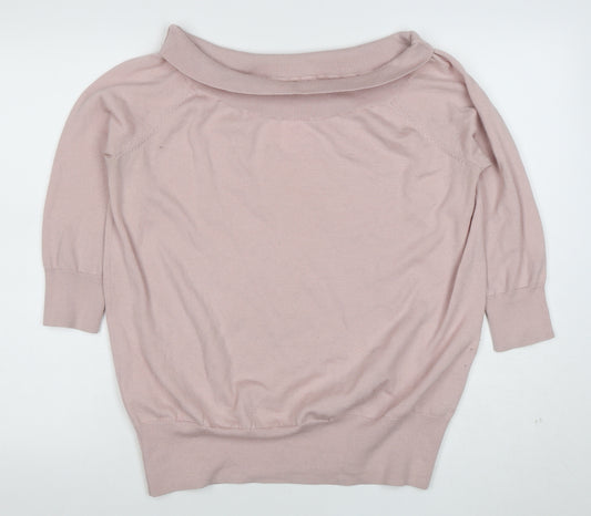 Hobbs Women Pink Cotton Silk Cashmere Boat Neck 3/4 Sleeve Jumper L