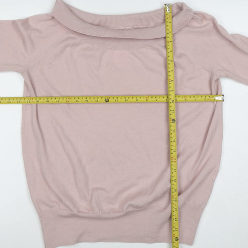 Hobbs Women Pink Cotton Silk Cashmere Boat Neck 3/4 Sleeve Jumper L