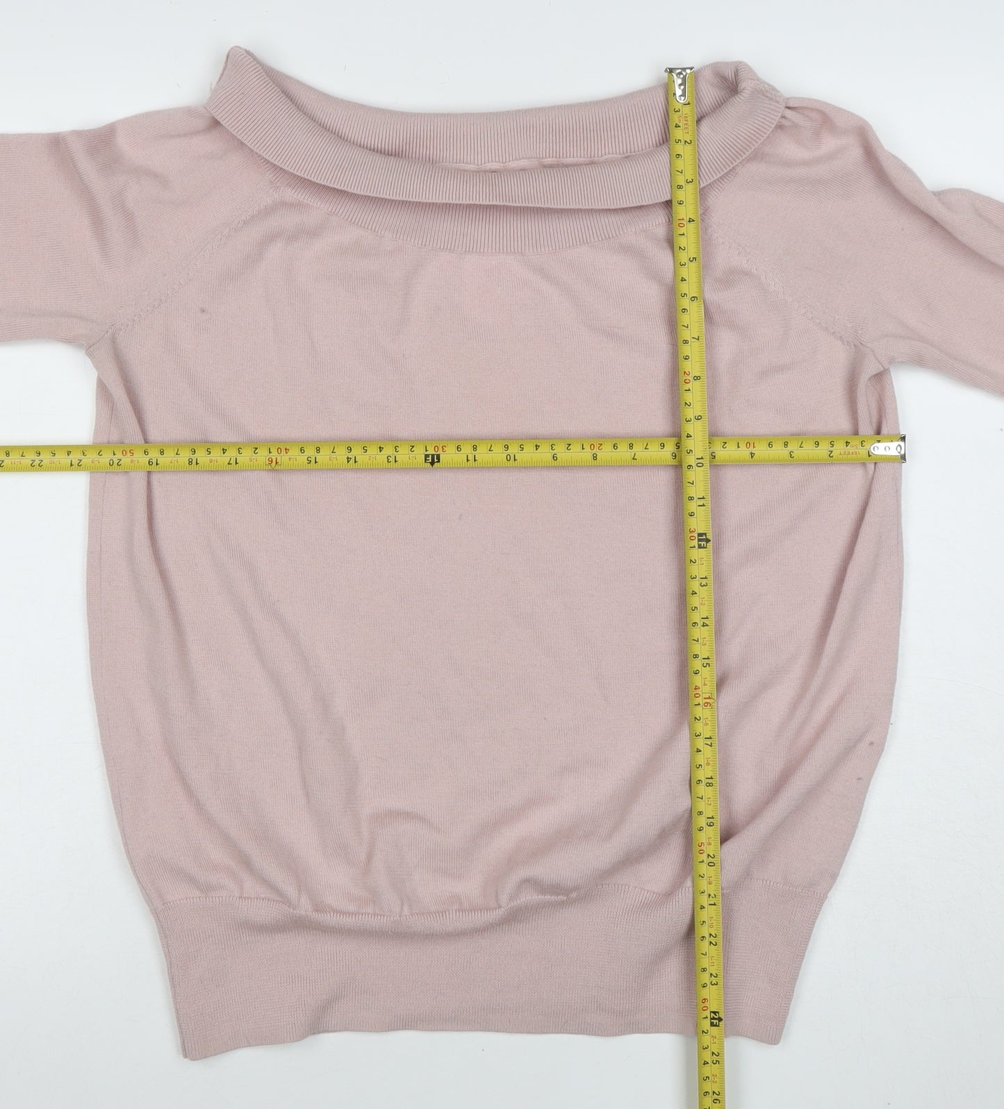 Hobbs Women Pink Cotton Silk Cashmere Boat Neck 3/4 Sleeve Jumper L
