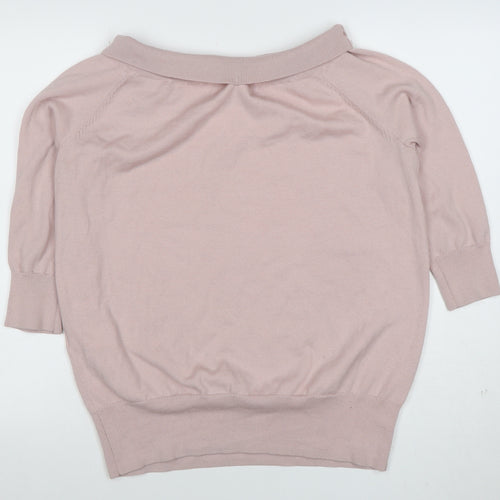 Hobbs Women Pink Cotton Silk Cashmere Boat Neck 3/4 Sleeve Jumper L