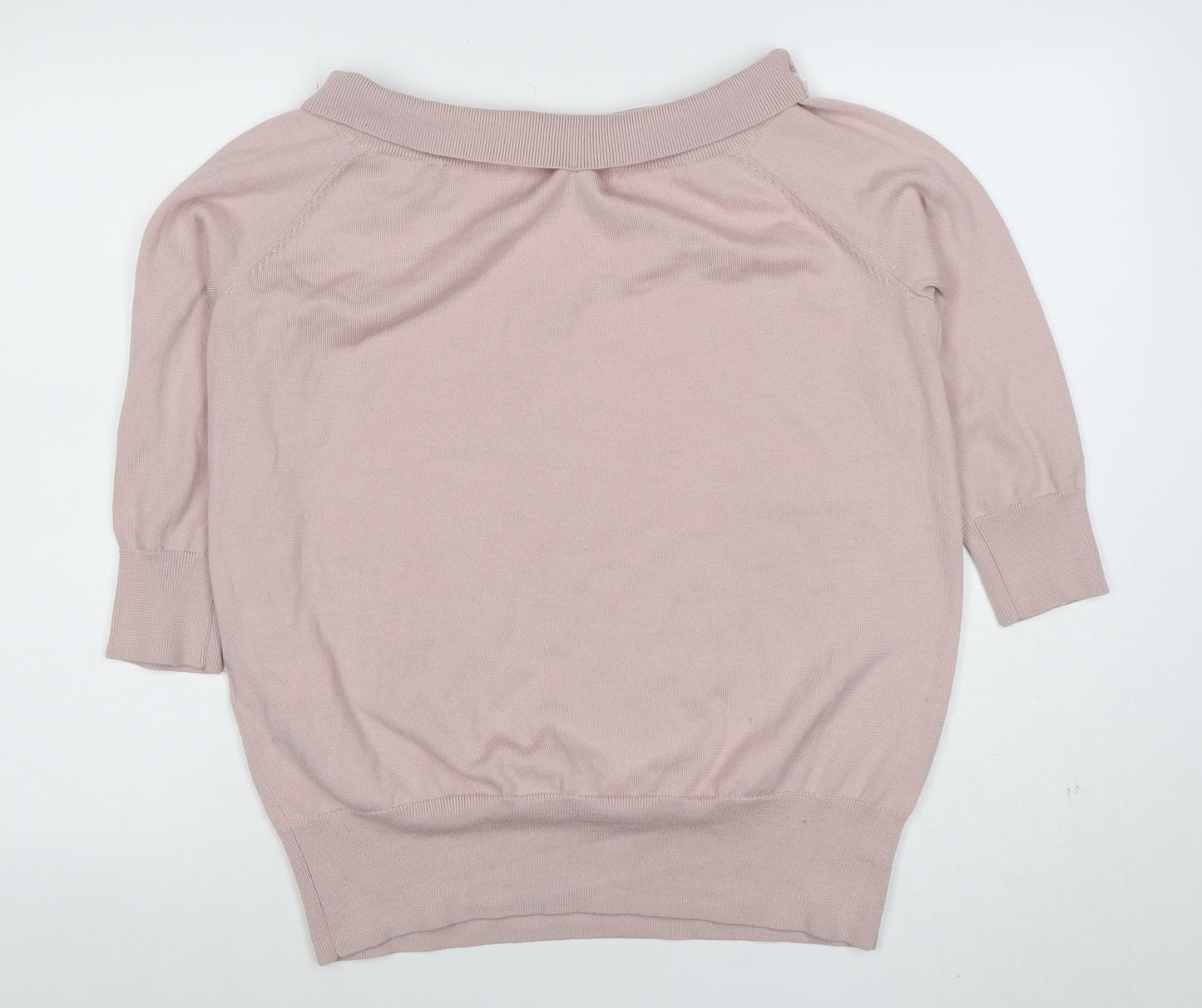 Hobbs Women Pink Cotton Silk Cashmere Boat Neck 3/4 Sleeve Jumper L