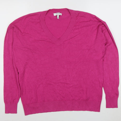 B.young Women's Pink V-Neck Lightweight Knit Jumper M