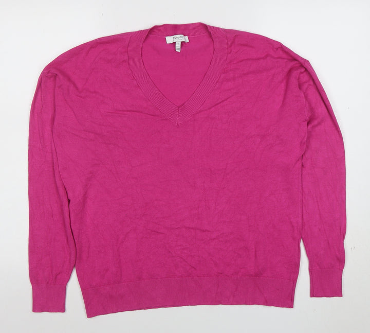 B.young Women's Pink V-Neck Lightweight Knit Jumper M