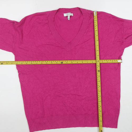 B.young Women's Pink V-Neck Lightweight Knit Jumper M
