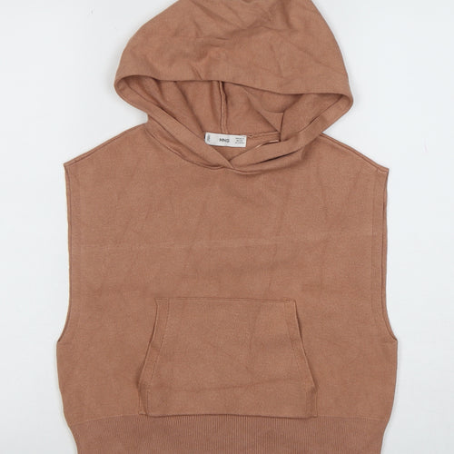 MNG Women's Brown Sleeveless Hooded Pullover Knit Jumper XS