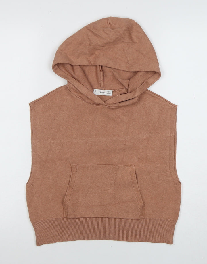 MNG Women's Brown Sleeveless Hooded Pullover Knit Jumper XS