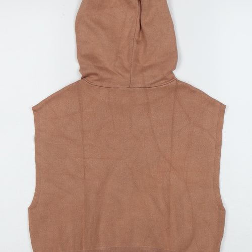 MNG Women's Brown Sleeveless Hooded Pullover Knit Jumper XS