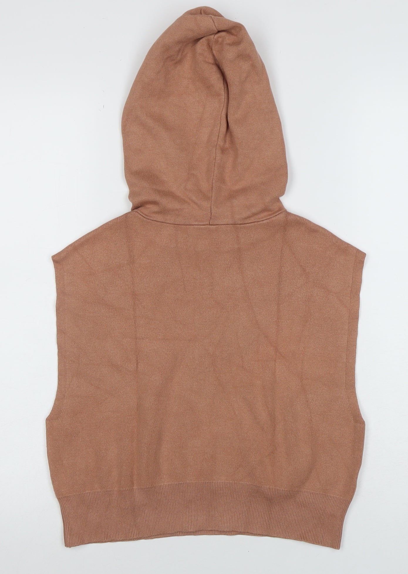 MNG Women's Brown Sleeveless Hooded Pullover Knit Jumper XS
