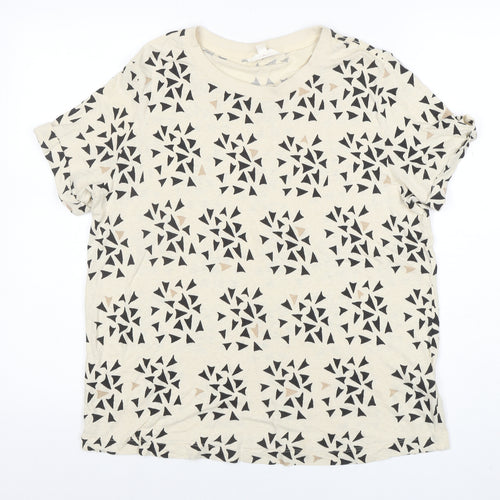 Per Una Women Beige Geometric Cotton Linen T-Shirt Size 14