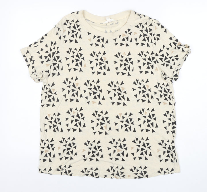 Per Una Women Beige Geometric Cotton Linen T-Shirt Size 14