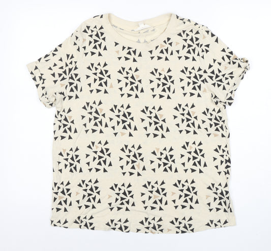 Per Una Women Beige Geometric Cotton Linen T-Shirt Size 14