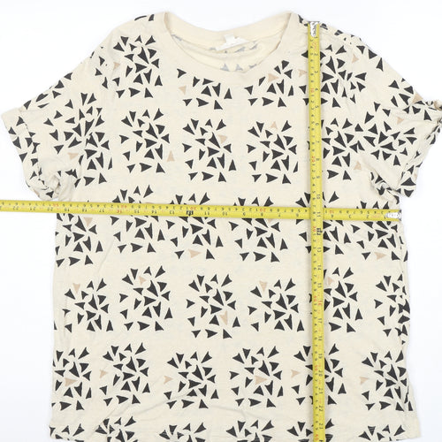 Per Una Women Beige Geometric Cotton Linen T-Shirt Size 14