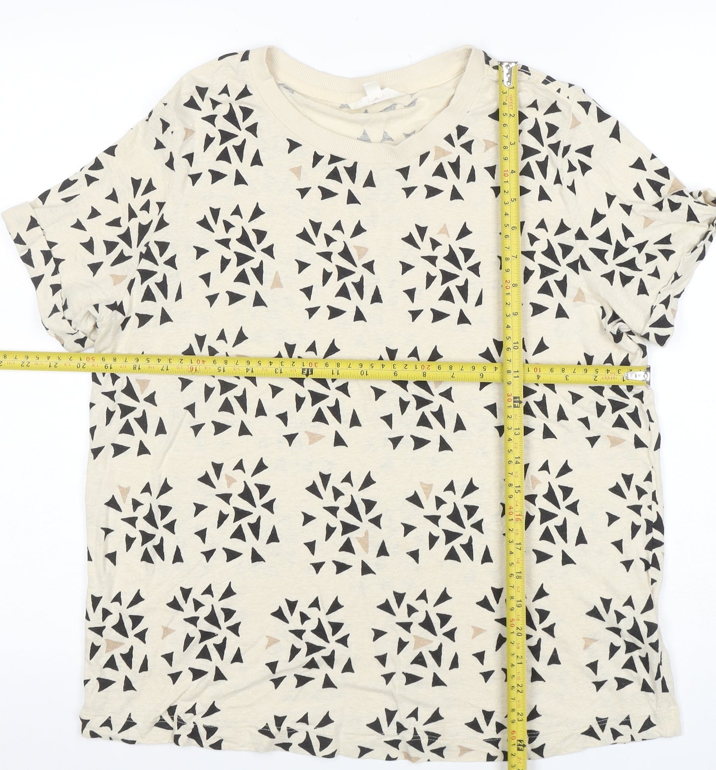 Per Una Women Beige Geometric Cotton Linen T-Shirt Size 14