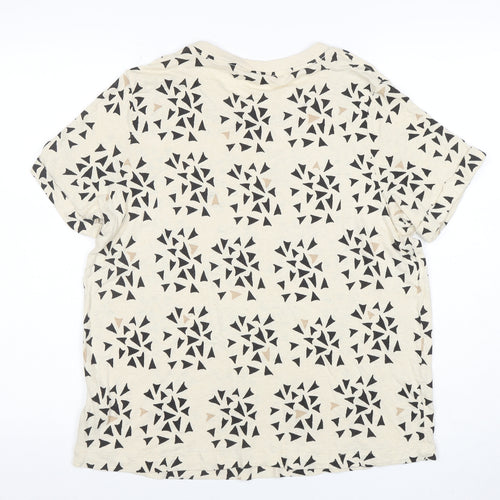 Per Una Women Beige Geometric Cotton Linen T-Shirt Size 14