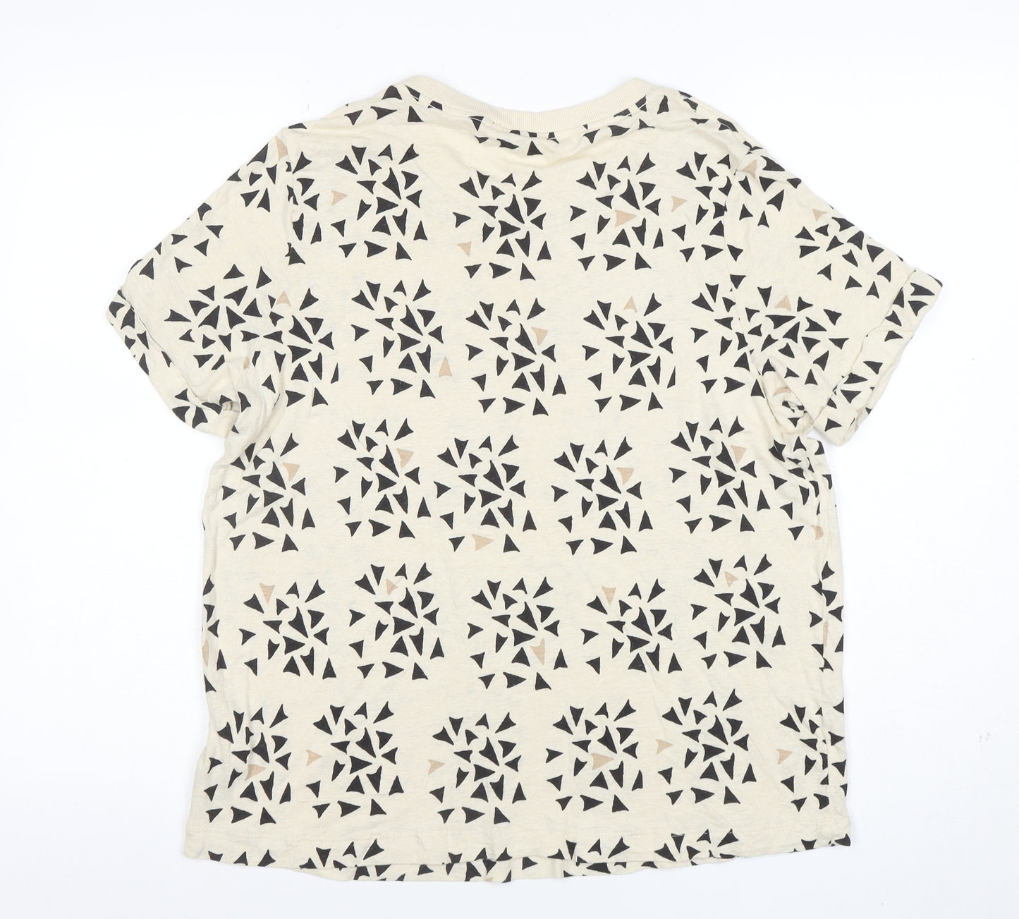 Per Una Women Beige Geometric Cotton Linen T-Shirt Size 14